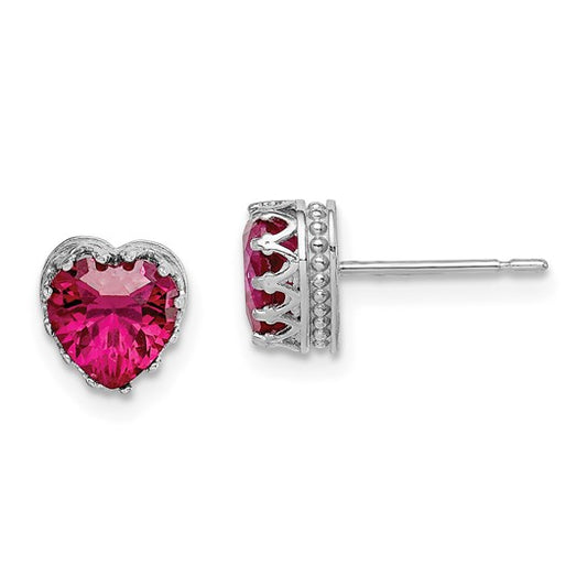 10k Tiara Collection White Gold Polished Created Ruby 6mm Heart Earrings