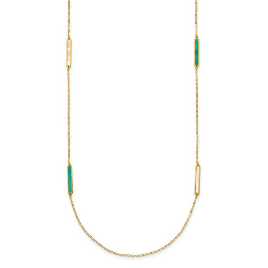 Herco 14K Polished Teal/White MOP Reversible Bar 34 inch Necklace