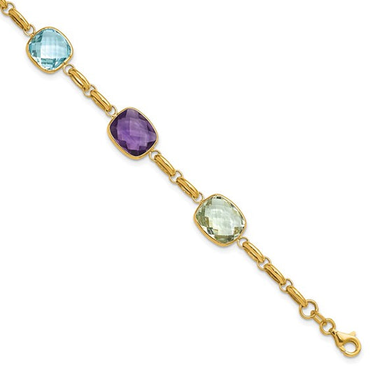 Herco 14K Polished Multi-color Gemstone with .75in Ext Bracelet