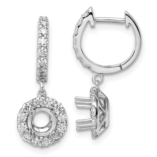 Herco 18K White Gold Rhodium-plated Polished 5.0mm Opening Diamond Halo Semi-Mount Hinged Round Hoop Earrings