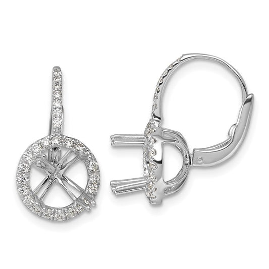 Herco 18K White Gold Rhodium-plated Polished 6.4mm Opening Diamond Halo Semi-Mount Leverback Earrings