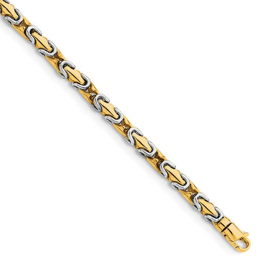 14K Two-tone 8 inch 4.2mm Hand Polished Fancy Link with Lobster Clasp Bracelet