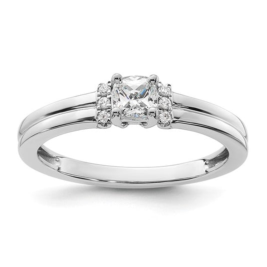 14k White Gold Cushion Ctr Diamond Complete Promise/Engagement Ring