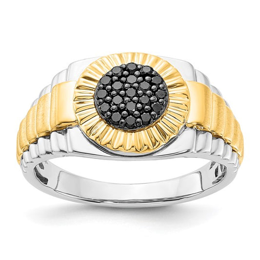 10K Two-tone Polished and Brushed 19 - .013 Black Diamond Ring
