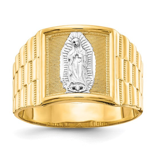 10k and Rhodium Men's Our Lady of Guadalupe Ring