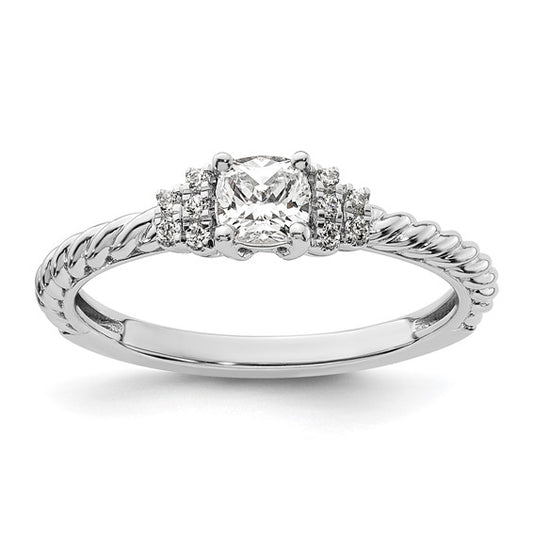 14k White Gold Cushion Ctr Diamond Complete Promise/Engagement Ring