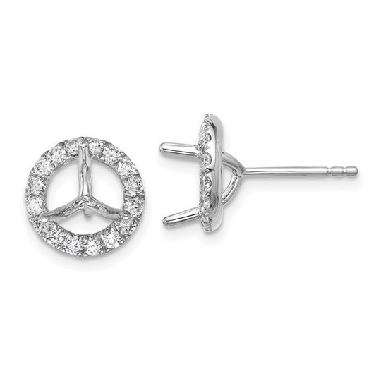Herco 18K White Gold Rhodium-plated Polished 7.4mm Opening Diamond Halo Semi-Mount Post Earrings