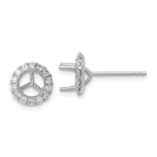 Herco 18K White Gold Rhodium-plated Polished 5.8mm Opening Diamond Halo Semi-Mount Post Earrings