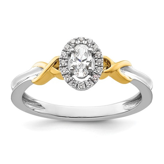 14k Two-tone Oval Complete Diamond Promise/Engagement Ring
