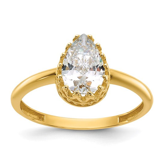 10k Tiara Collection Polished Pear CZ Ring