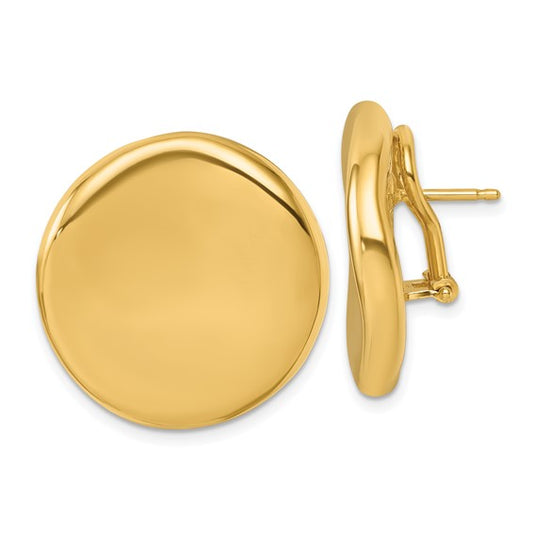 Herco 18K Polished 26.0mm Round Button Omega Back Earrings