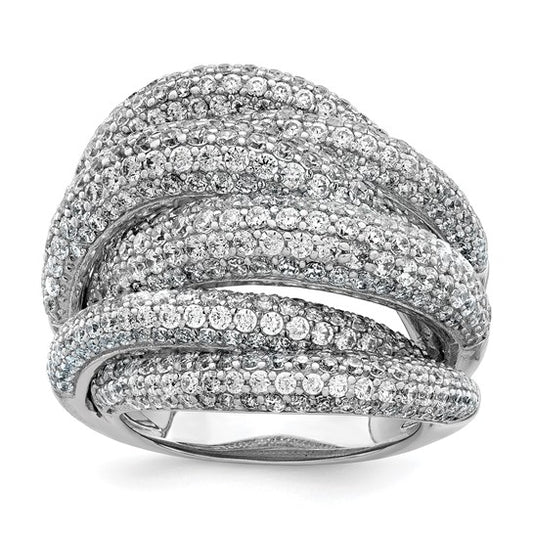 Sterling Shimmer Sterling Silver Rhodium-plated 536 Stone Pavé CZ Ring