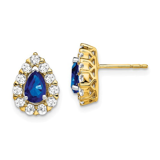 Pear Gemstone and Diamond Halo Post Earrings Sapphire