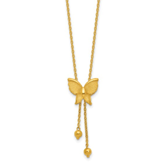 Herco 24K Polished and Textured Butterfly Lariat 18 Inch Necklace