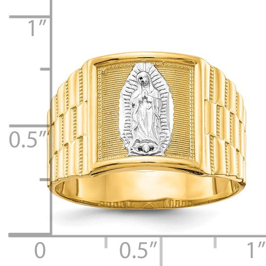 10k and Rhodium Men's Our Lady of Guadalupe Ring