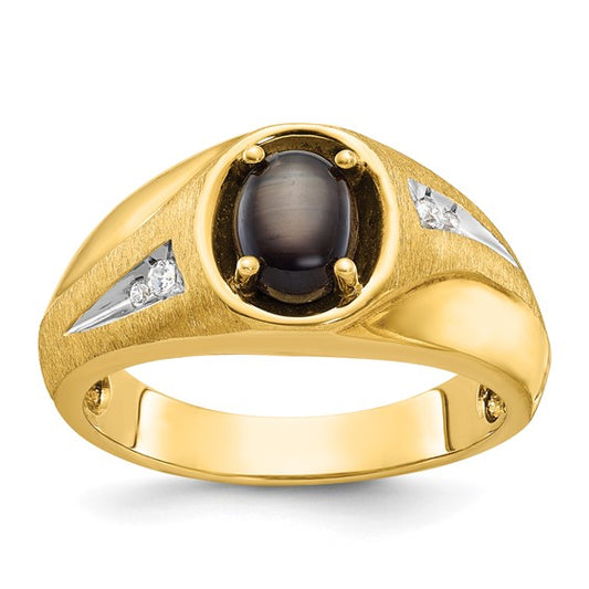 10k IBGoodman Men's Satin Black Star Sapphire and Diamond Complete Ring