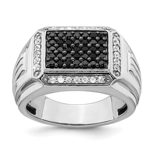 14k White Gold Polished Black and White Sapphire Mens Ring