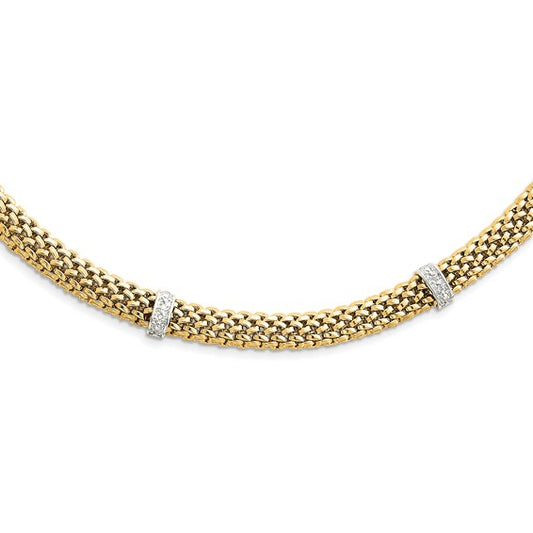 14k Two-Tone 17in .05ct Completed Polished Diamond and Mesh Necklace