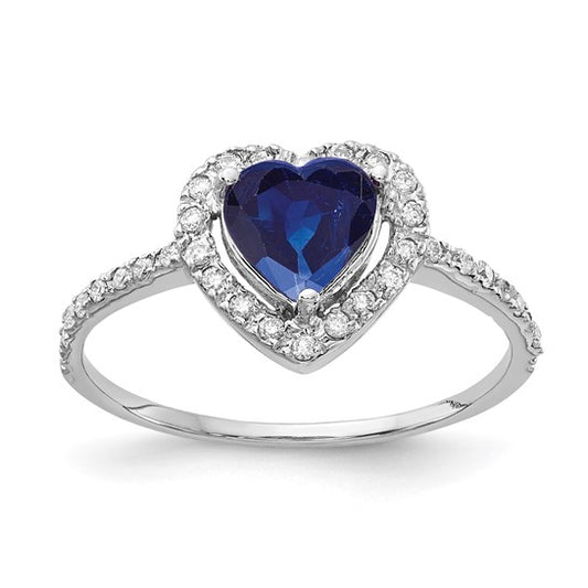 14k White Gold 6mm Heart Sapphire VS Diamond ring