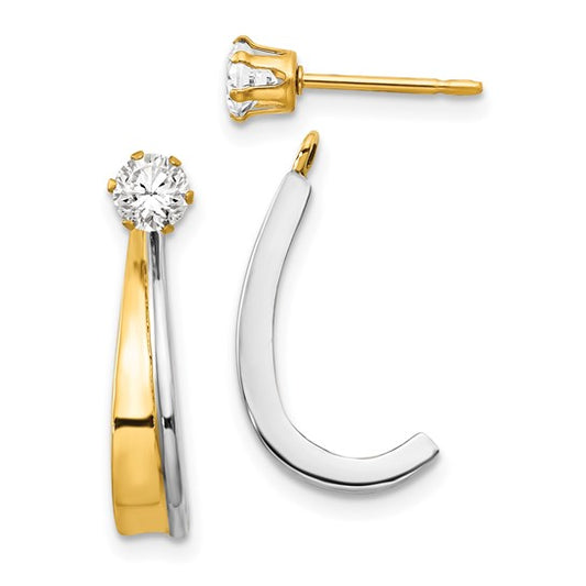 14k J Hoop with Rhodium and CZ Earring Jacket