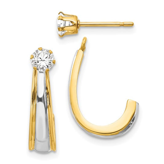 14k and Rhodium J-Hoop with CZ Stud Earring Jackets