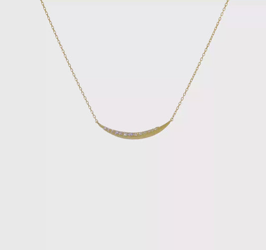 14K Curved Bar CZ with 2IN EXT Necklace