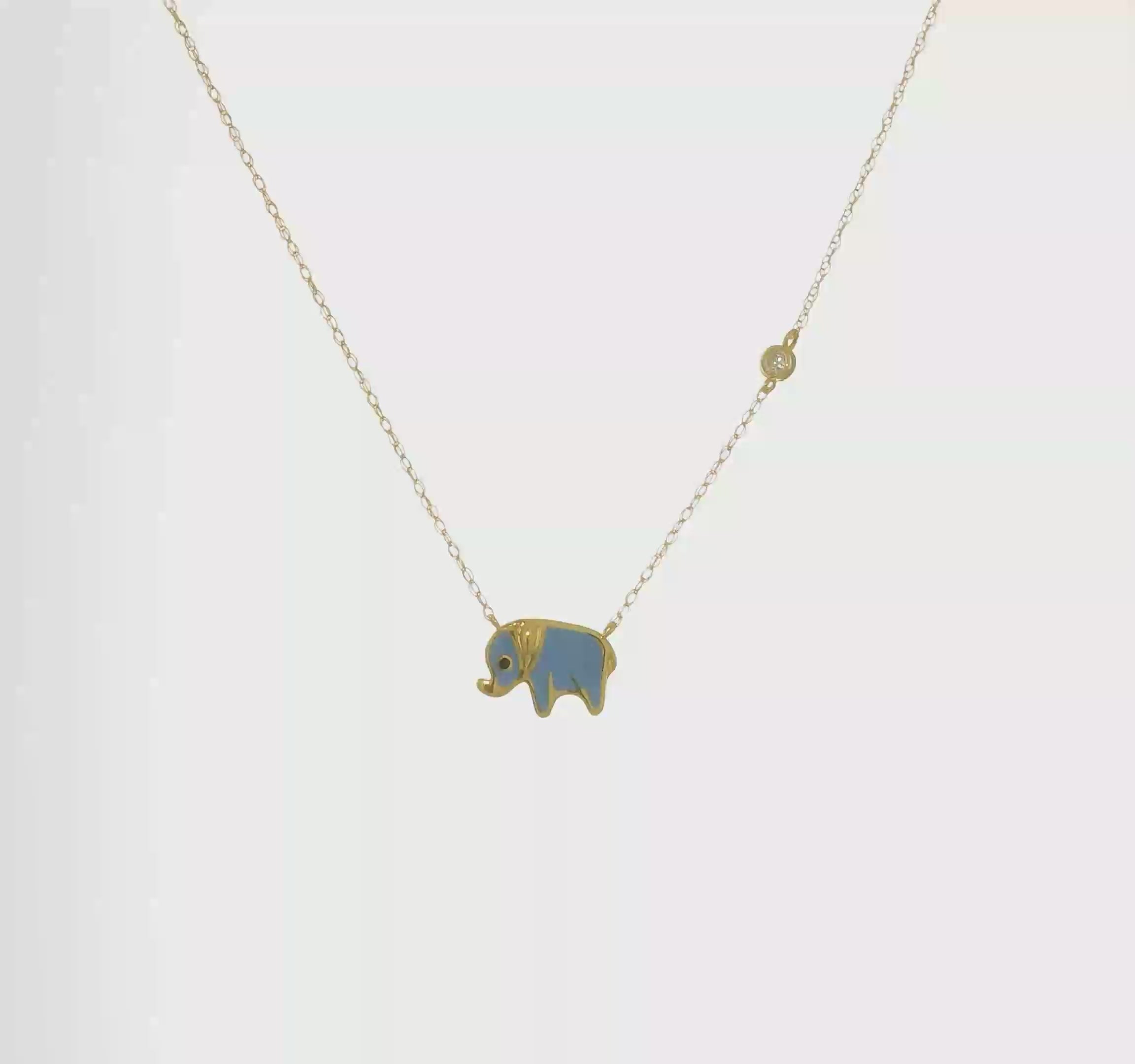 10K Polished CZ Enameled Elephant Necklace