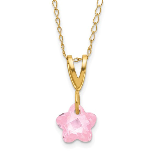 14k Polished Pink CZ Flower Necklace