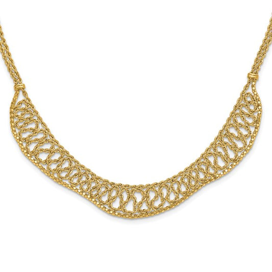 14K D/C Braided Rope Chain Fancy Front Drape Necklace