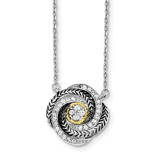 Sterling Silver and 14k Gold CZ Twist with 2in ext Necklace