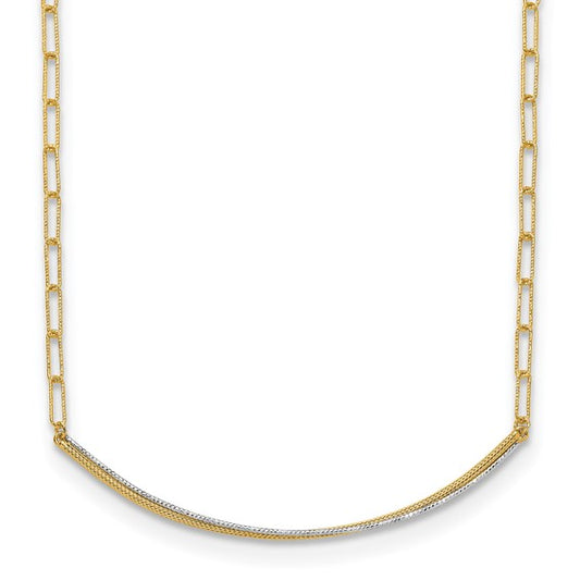 Leslie's 14K with Rhodium Polished and Diamond-cut Bar Necklace