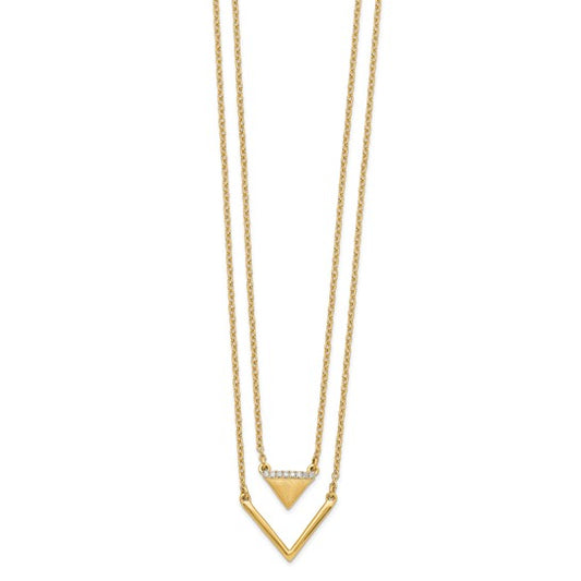 14k Satin/Polished Diamond Double Triangle 2strand 18in Necklace