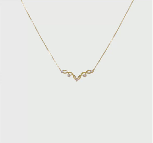 14K Woven Bar CZ with 2IN EXT Necklace